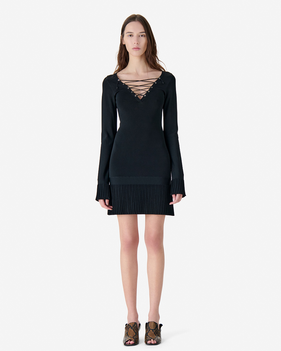 ЧЕРНОЕ ПЛАТЬЕ С V-ОБРАЗНЫМ ВЫРЕЗОМ И ШНУРОВКОЙ FLOCA