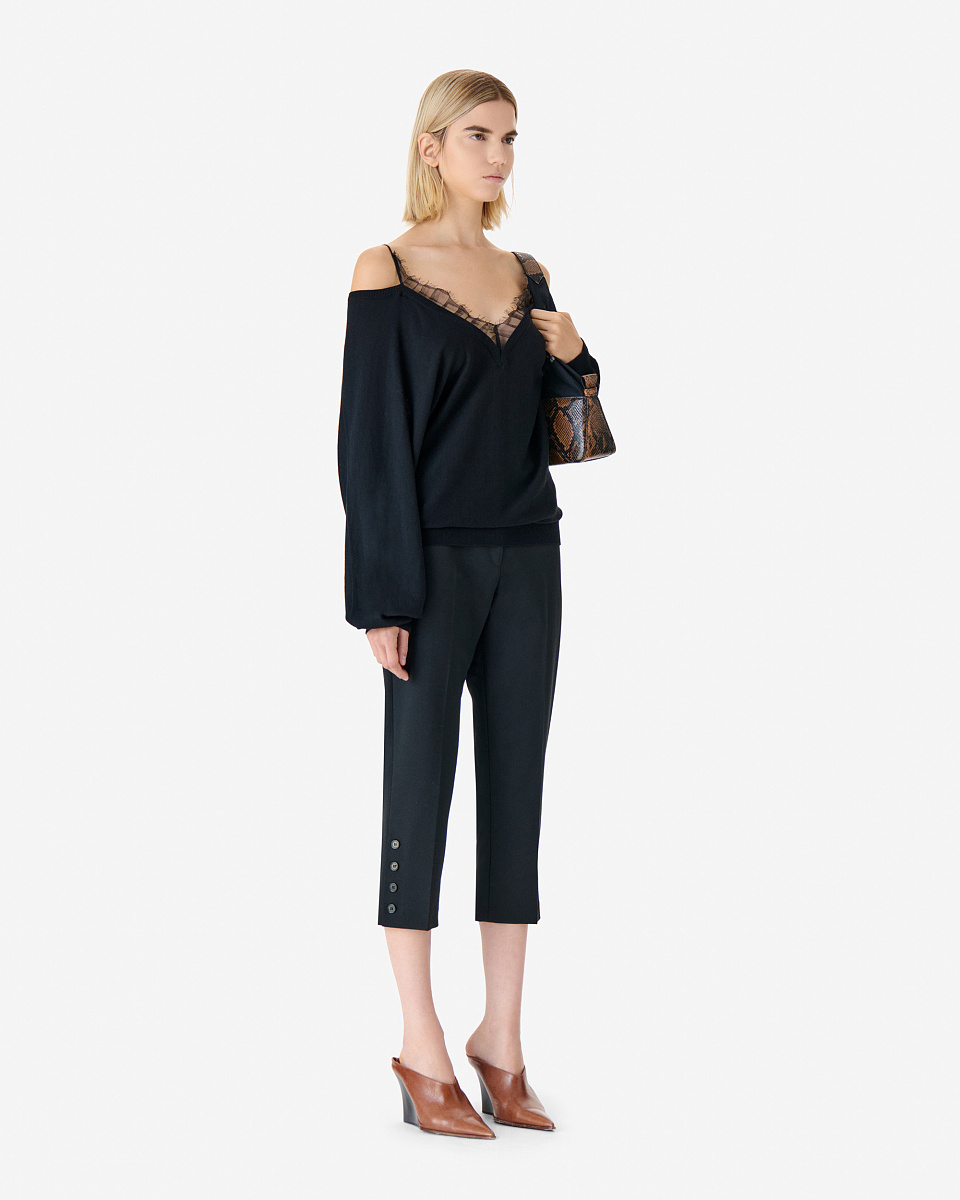 ЧЕРНЫЙ СВИТЕР С V-ОБРАЗНЫМ ВЫРЕЗОМ И КРУЖЕВОМ AUBEPINE