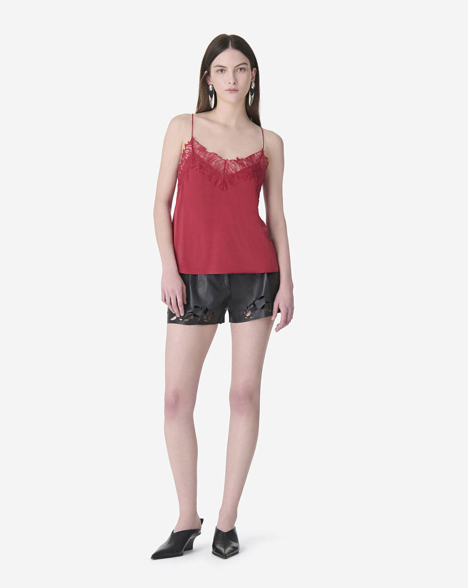 ШЕЛКОВЫЙ ТОП С КРУЖЕВОМ NEWIN В КРАСНОМ ЦВЕТЕ