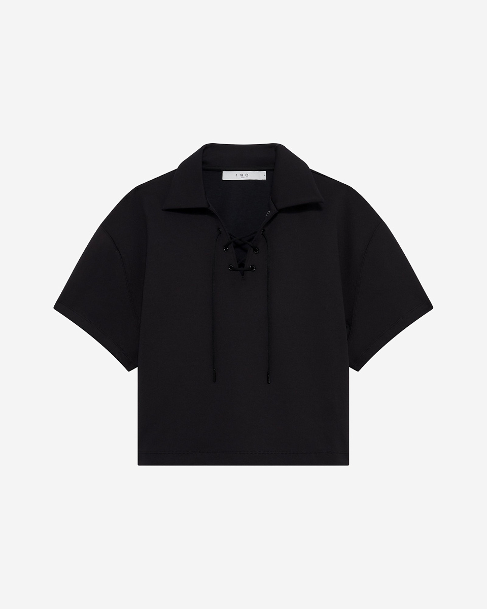 ЧЕРНЫЙ СВИТШОТ С ВОРОТНИКОМ В СТИЛЕ ПОЛО НА ШНУРОВКЕ VANILIE