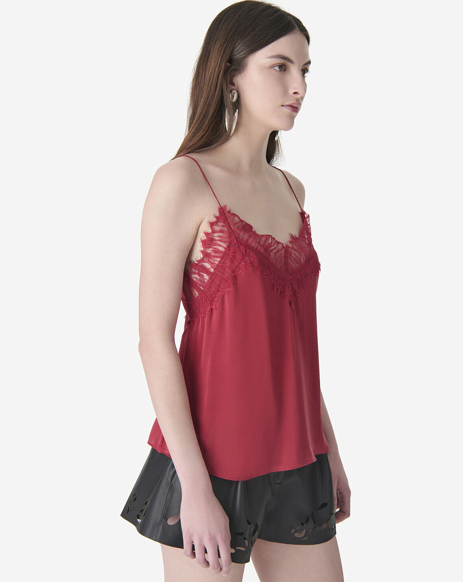 ШЕЛКОВЫЙ ТОП С КРУЖЕВОМ NEWIN В КРАСНОМ ЦВЕТЕ
