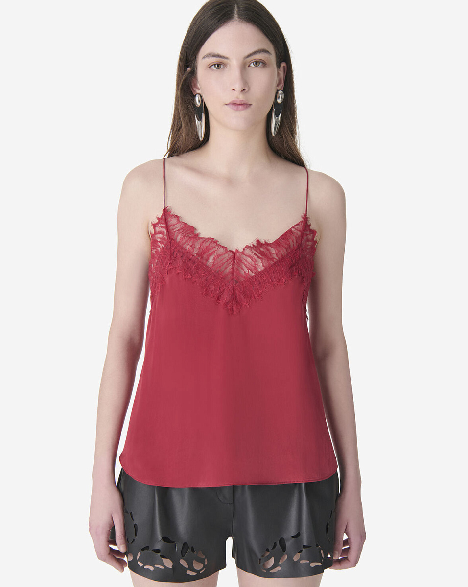 ШЕЛКОВЫЙ ТОП С КРУЖЕВОМ NEWIN В КРАСНОМ ЦВЕТЕ