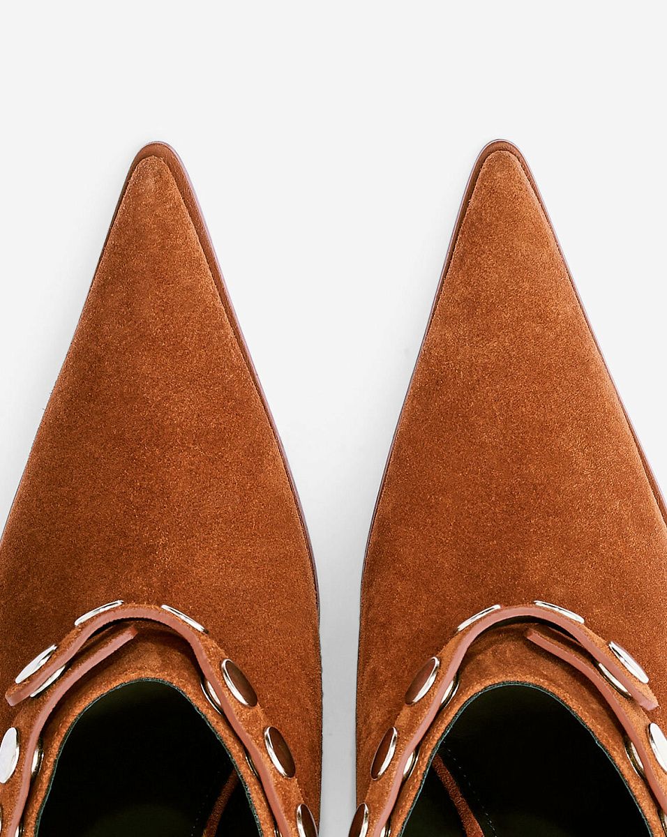 КОРИЧНЕВЫЕ МЮЛИ ИЗ ЗАМШИ С ЗАКЛЕПКАМИ FAUVE CLICK SUEDE КОРИЧНЕВЫЕ МЮЛИ ИЗ ЗАМШИ С ЗАКЛЕПКАМИ FAUVE CLICK SUEDE