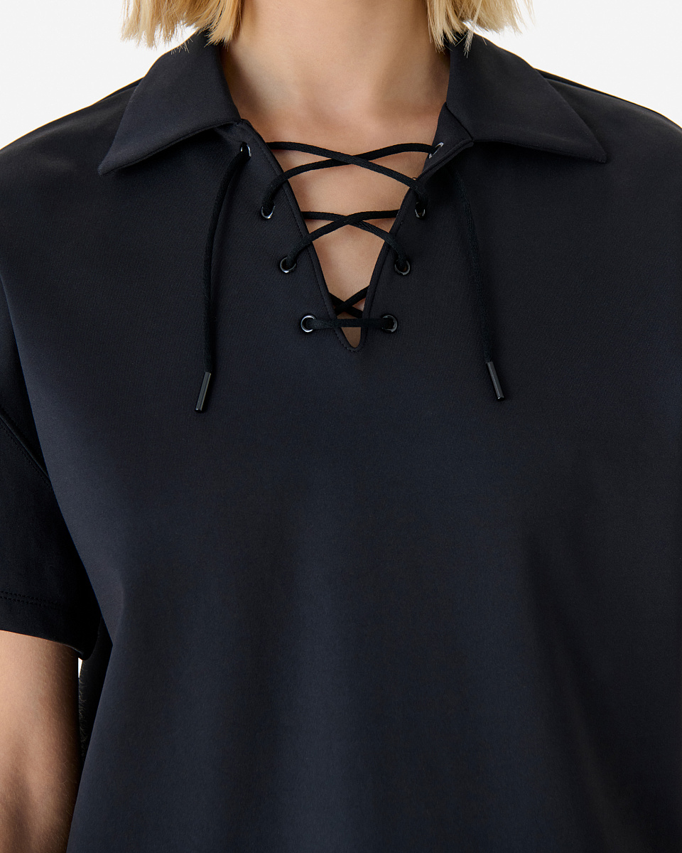 ЧЕРНЫЙ СВИТШОТ С ВОРОТНИКОМ В СТИЛЕ ПОЛО НА ШНУРОВКЕ VANILIE