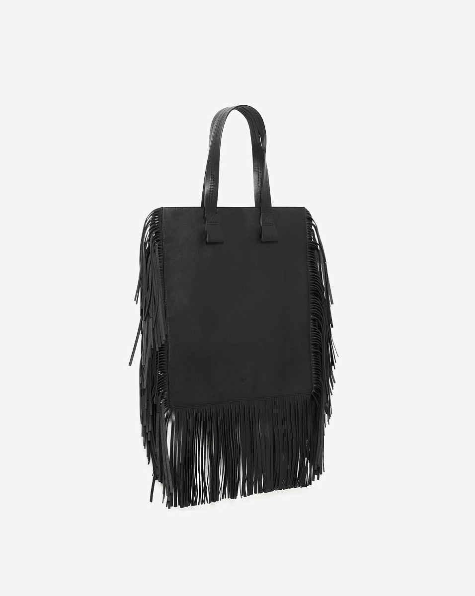 ЧЕРНАЯ СУМКА ИЗ КОЖИ С БАХРОМОЙ PAPER BAG FRANGES